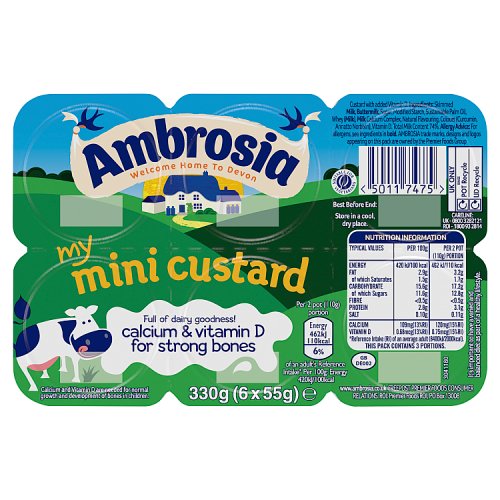 Ambrosia Custard Minis Pots 6pk (6 x 55g) 330g pack shot