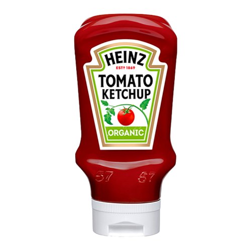 Heinz Tomato Ketchup Organic Top Down 580g pack shot