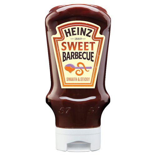Heinz BBQ Sauce Sticky Top Down 500g pack shot