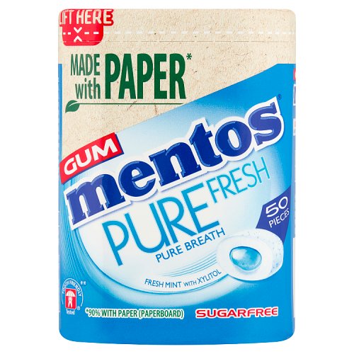 Mentos Gum Pure Fresh Paper Bottles Freshmint 50s 100g pack shot