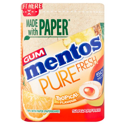 Mentos Gum Pure Fresh Paper Bottles Tropical 50s 100g pack shot