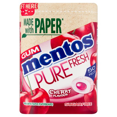 Mentos Gum Pure Fresh Paper Bottles Cherry 50s 100g pack shot