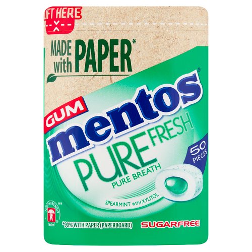 Mentos Gum Pure Fresh Paper Bottles Spearmint 50s 100g pack shot