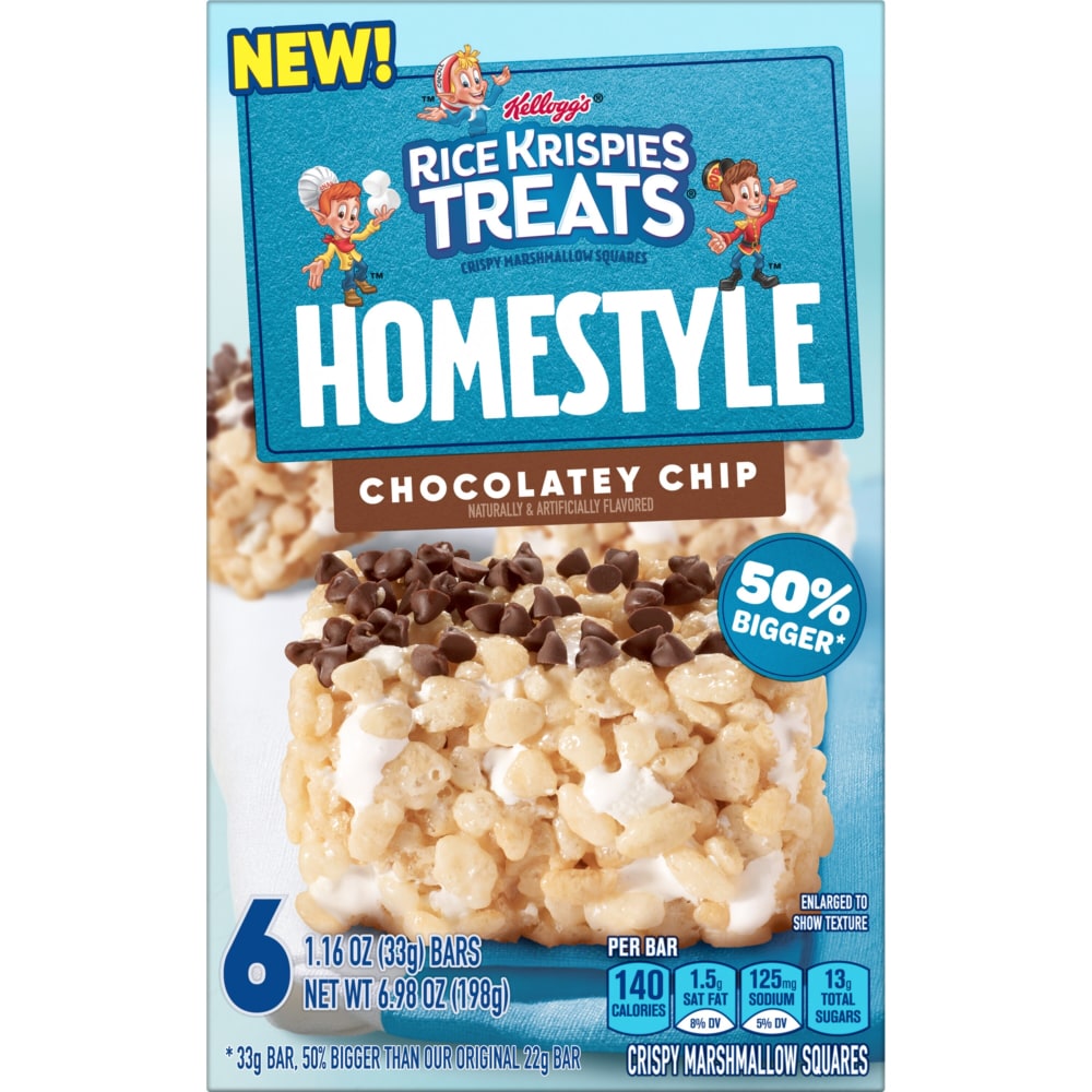 Kelloggs Rice Krispies Squares Bars Homestyle Chocolate Chip 198g pack shot