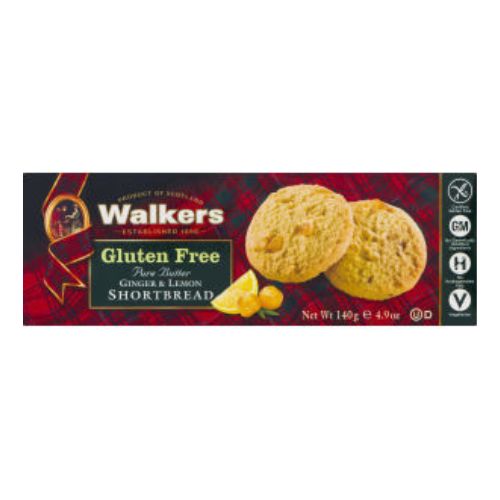 Walkers Gluten Free Ginger & Lemon Shortbread 140g pack shot