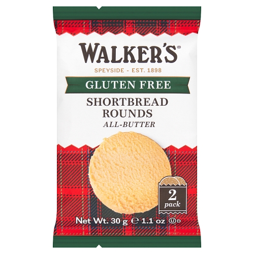 Walkers Gluten Free Shortbread Rounds 2s 30g pack shot