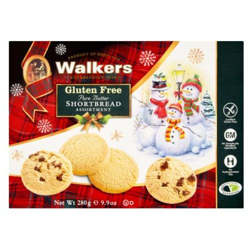 Walkers Assorted Shortbread Rounds & Chocolate Chip Festive 280g pack shot