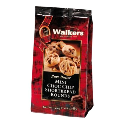 Walkers Mini Choc Chip Shortbread Rounds Bag 125g pack shot