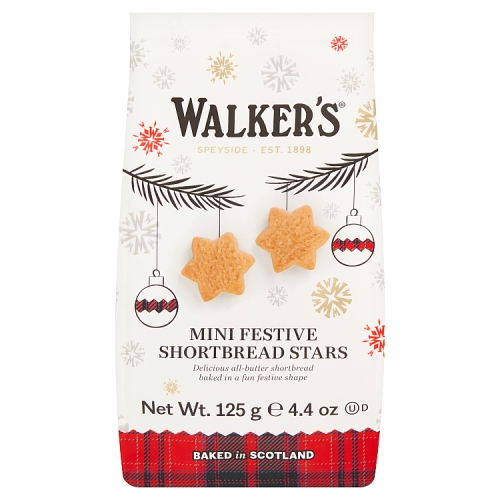Walkers Mini Festive Shortbread Stars 125g pack shot