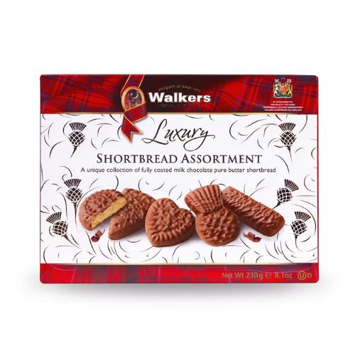 Walkers Chocolate Shortbread Assorted Shapes 230g pack shot
