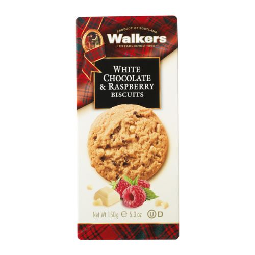 Walkers Carton Raspberry & White Choc Biscuits 150g pack shot