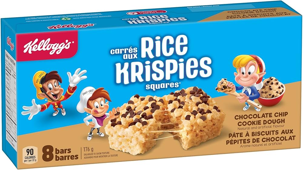 Kelloggs Rice Krispies Squares Bars Chocolate Chip Cookie Dough 176g pack shot