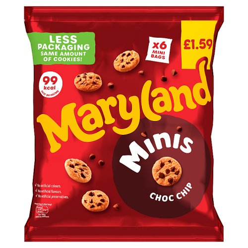 Maryland Minis Choc Chip Mini Bags 6pk PM £1.59 118.8g pack shot
