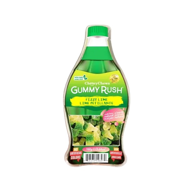 Gummy Rush Fizzy Lime Bottle Tub 160g pack shot