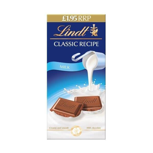 Lindt Classic Recipe Milk PM £1.95 100g pack shot