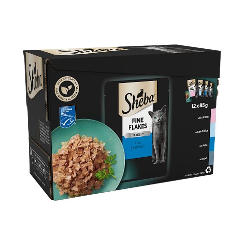 Sheba Fine Flakes Cat Pouches Fish Collection In Jelly 12pk (12 x 85g) pack shot