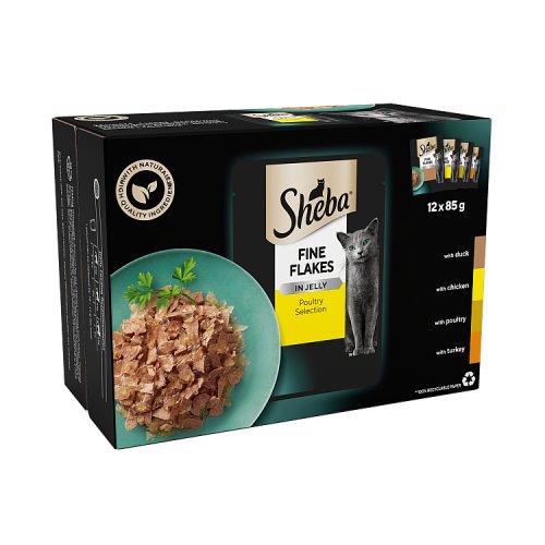 Sheba Fine Flakes Cat Pouches Poultry Collection In Jelly 12pk (12 x 85g) pack shot