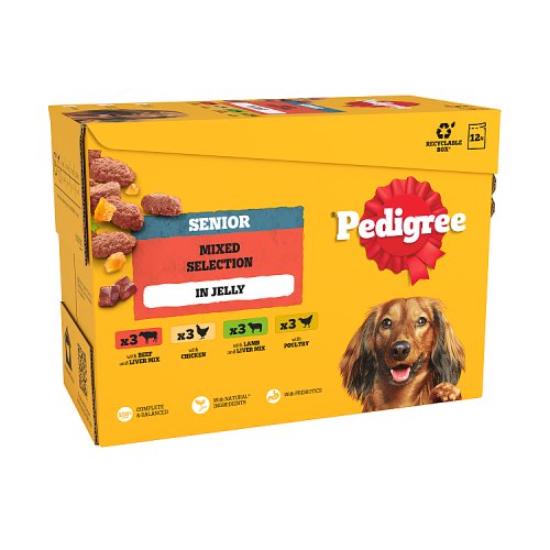 Pedigree Senior Dog Pouches In Jelly 12pk (12 x 100g) pack shot