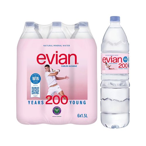 Evian Mineral Water 6pk (6 x 1.5Ltr) pack shot
