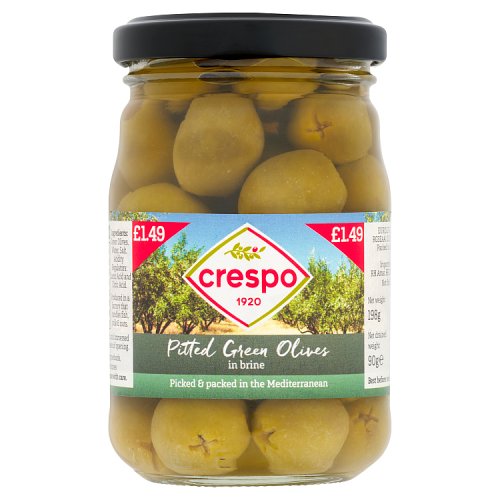 Crespo Pitted Green Olives 198g PMP pack shot