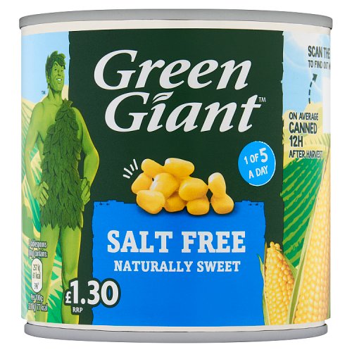 Green Giant Salt Free Sweetcorn PM £1.30 340g pack shot