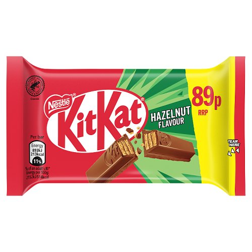 KitKat 4 Finger Hazelnut PM 89p 41.5g pack shot
