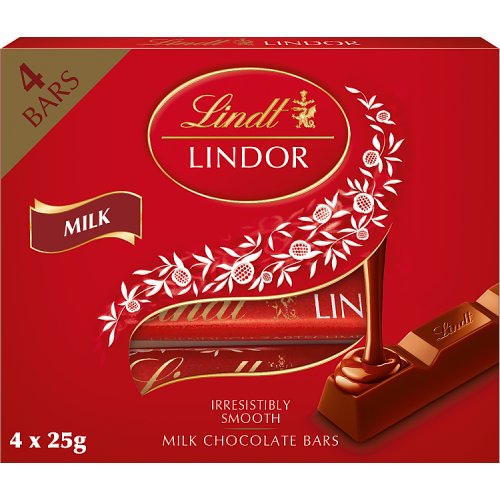Lindor Milk Chocolate Bars 4pk (4 x 25g) pack shot