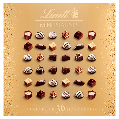 Lindt Mini Pralines Chocolate Box 36 Master Pieces 180g pack shot