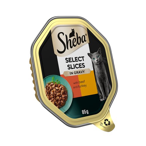Sheba Select Slices Cat Tray & Beef And Turkey In Gravy 85g pack shot