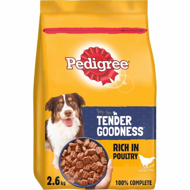 Pedigree Tender Goodness Dry Adult Dog Poultry 2.6kg pack shot