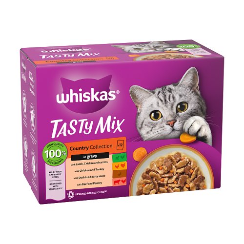 Whiskas 1+ Cat Pouches Tasty Country Collection (12 x 85g) 1.02kg pack shot