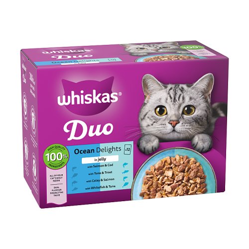 Whiskas 1+ Cat Pouches Duo Ocean Delights Jelly (12 x 85g) 1.02kg pack shot