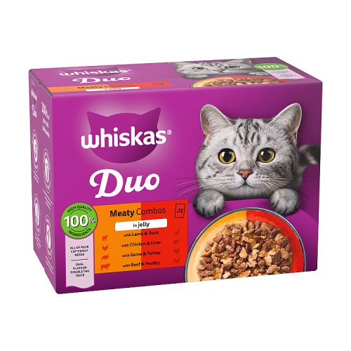 Whiskas 1+ Cat Pouches Duo Meaty Combos in Jelly (12 x 85g) 1.02kg pack shot