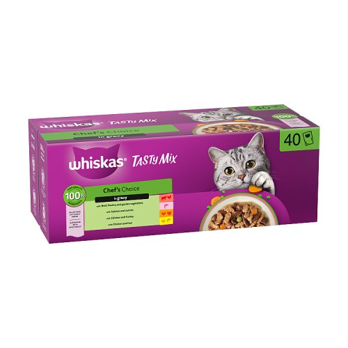 Whiskas 1+ Cat Pouches Tasty Mix Chef Choice In Gravy (40 x 85g) pack shot