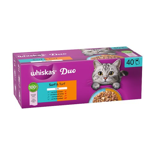 Whiskas 1+ Cat Pouches Duo Surf & Turf Jelly (40 x 85g) 1.02kg pack shot