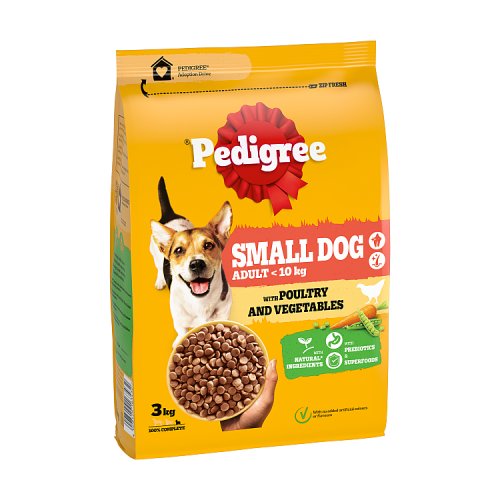 Pedigree Small Dog Complete Dry With Poultry & Vegetables 3kg pack shot