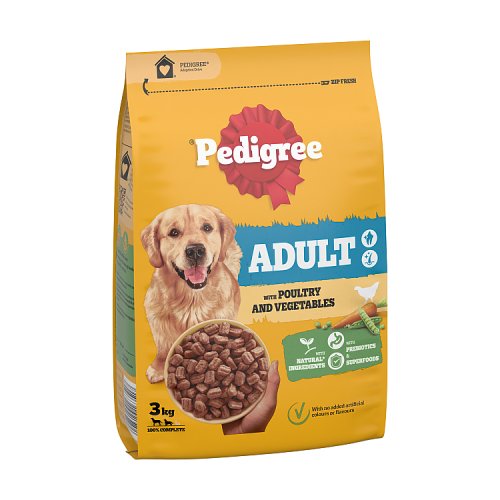 Pedigree Dog Complete Dry With Poultry & Vegetables 3kg pack shot
