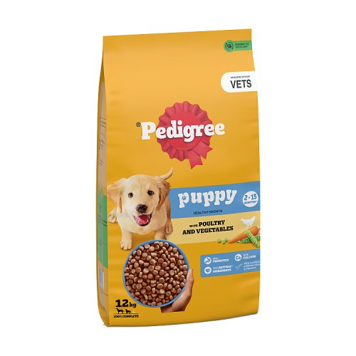 Pedigree Puppy Medium Dog Complete Dry With Poultry & Vegatables 12kg pack shot