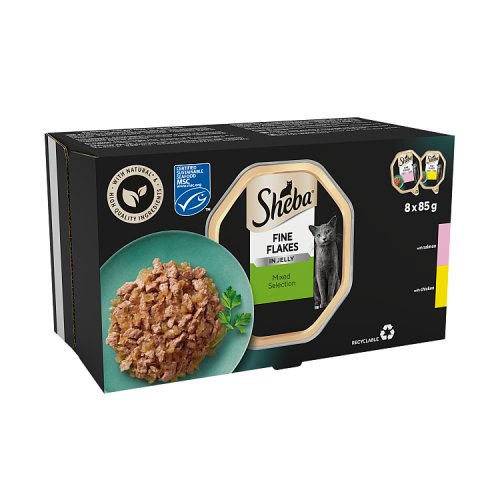 Sheba Fine Flakes Salmon & Chicken Jelly Collection Trays (8 x 85g) pack shot
