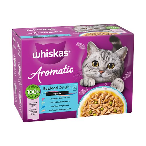Whiskas 1+ Cat Pouches Aromatic Seafood In Gravy Purraside (12 x 85g) pack shot