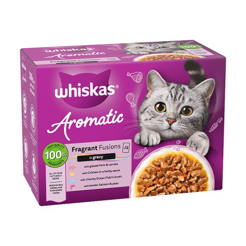 Whiskas 1+ Cat Pouches Aromatic Fusion In Gravy Purraside (12 x 85g) pack shot