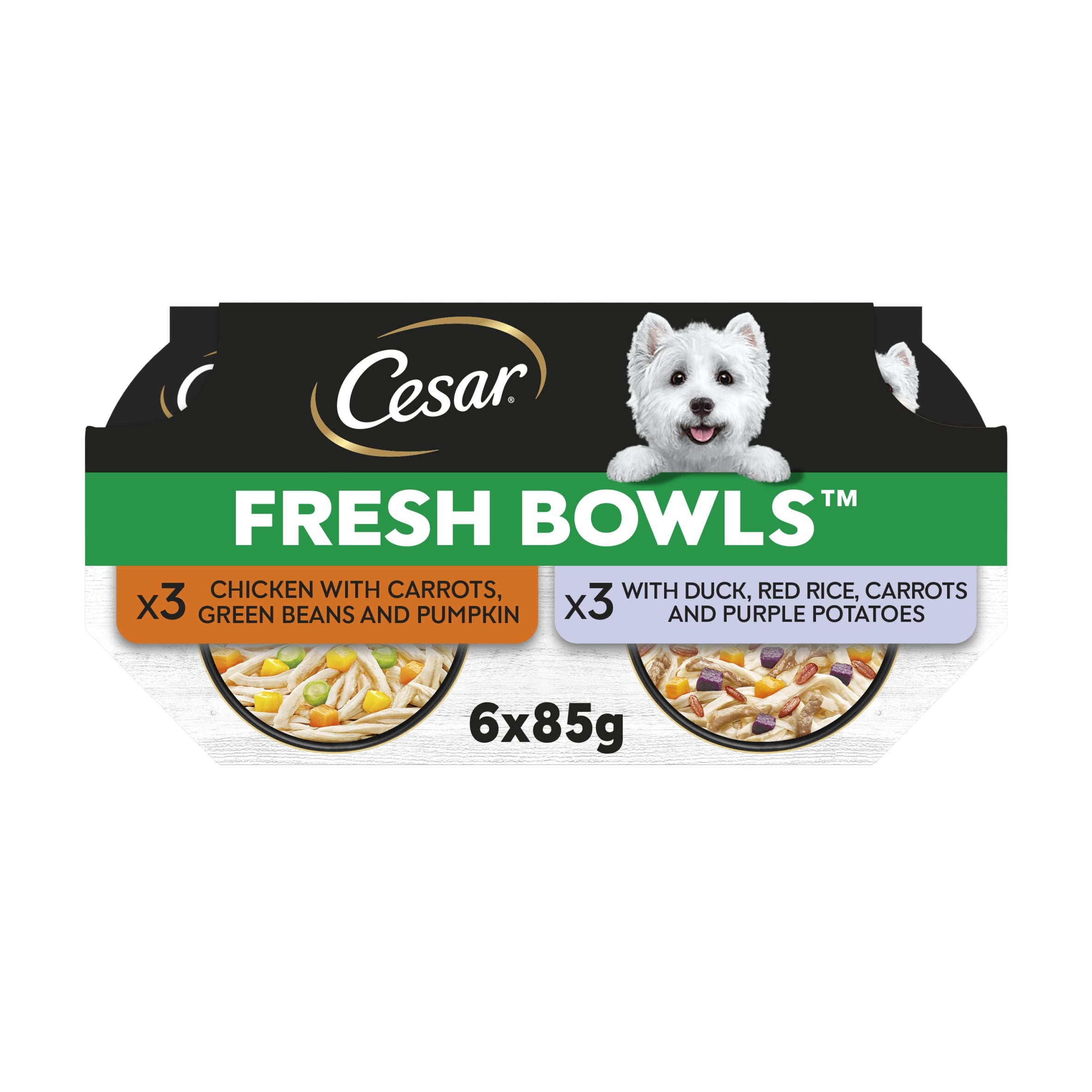 Cesar Fresh Bowls With Chicken And Poultry In Gravy 6 x 85g pack shot