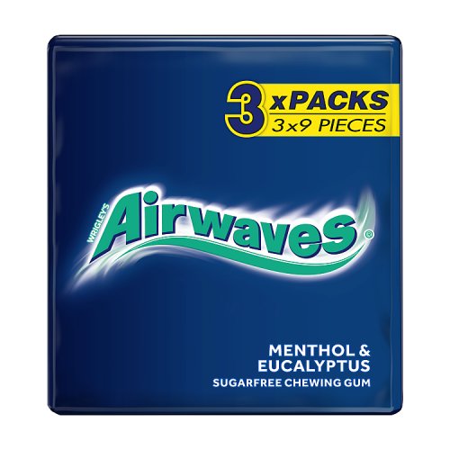 Airwaves 3pk Sugar Free Menthol (3 x 9pcs) pack shot