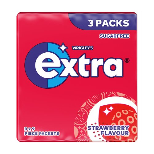 Extra 3pk Strawberry Sugar Free (3 x 9pcs) pack shot