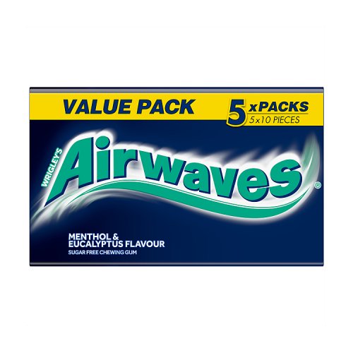 Airwaves 5pk Sugar Free Menthol (5 x 10pcs) pack shot