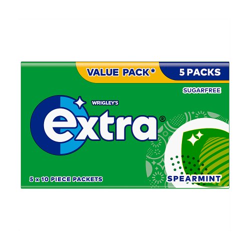 Extra Spearmint Sugar Free Chewing Gum 5pk (5 x 10s) pack shot
