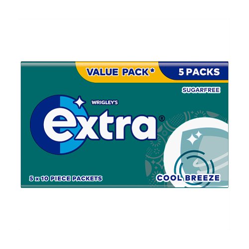 Extra Cool Breeze Sugar Free Chewing Gum 5pk (5 x 10s) pack shot
