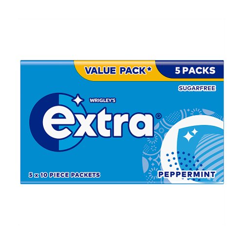 Extra Peppermint Sugar Free Chewing Gum 5pk (5 x 10s) pack shot