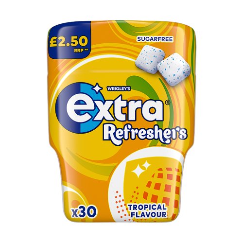Extra Refreshers Tropical Sugar Free Gum Bottle PM £2.50 30s pack shot