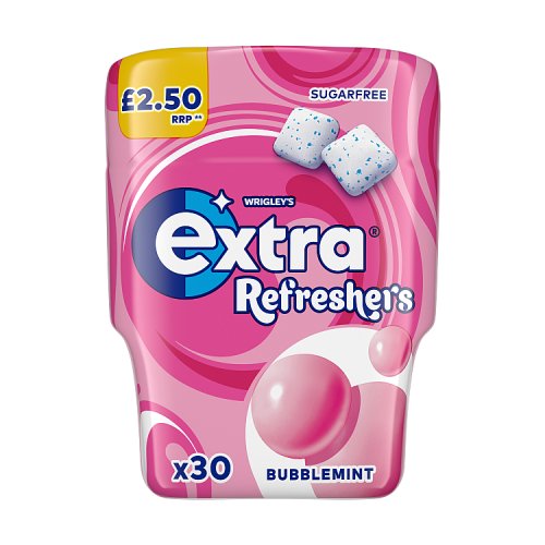 Extra Refreshers Bubblemint Sugar Free Gum Bottle PM £2.50 30s pack shot